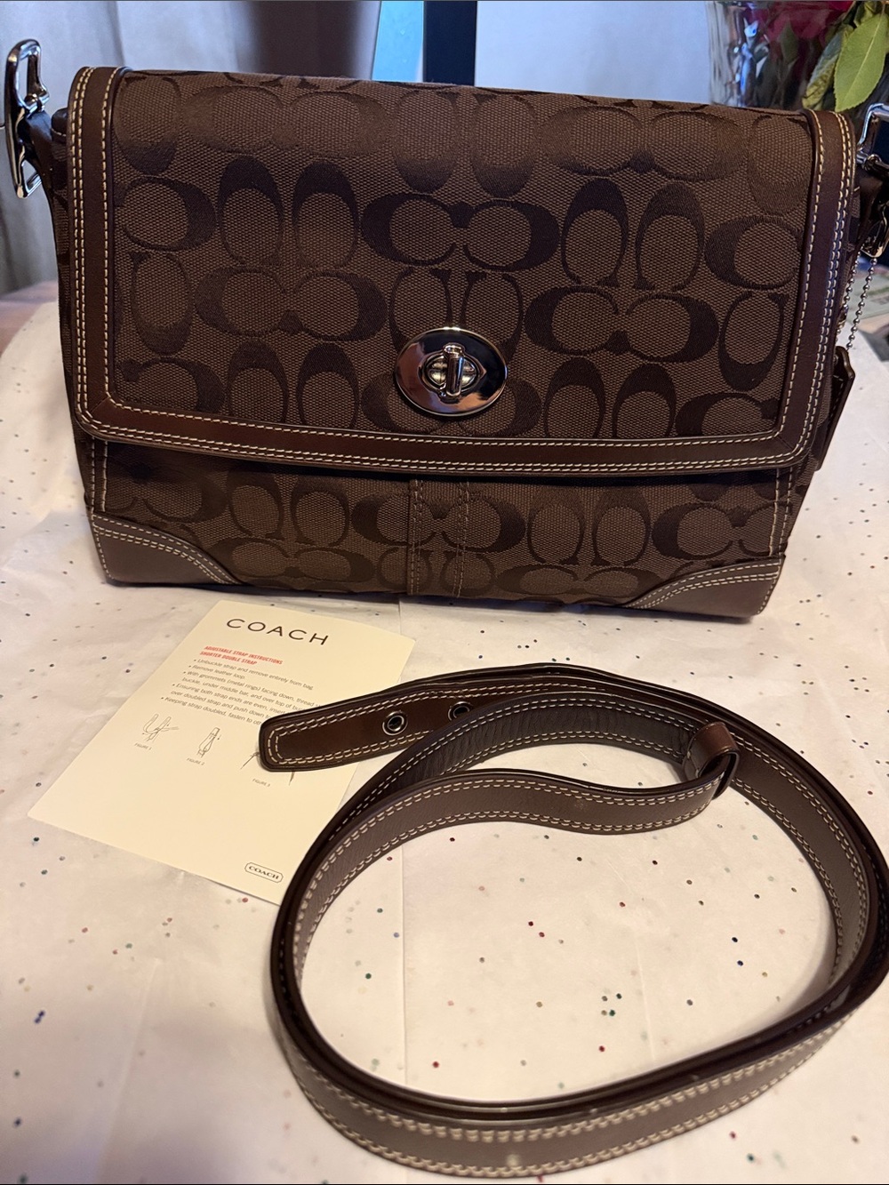 Coach Brown Signature Canvas Turnlock Shoulder Bag